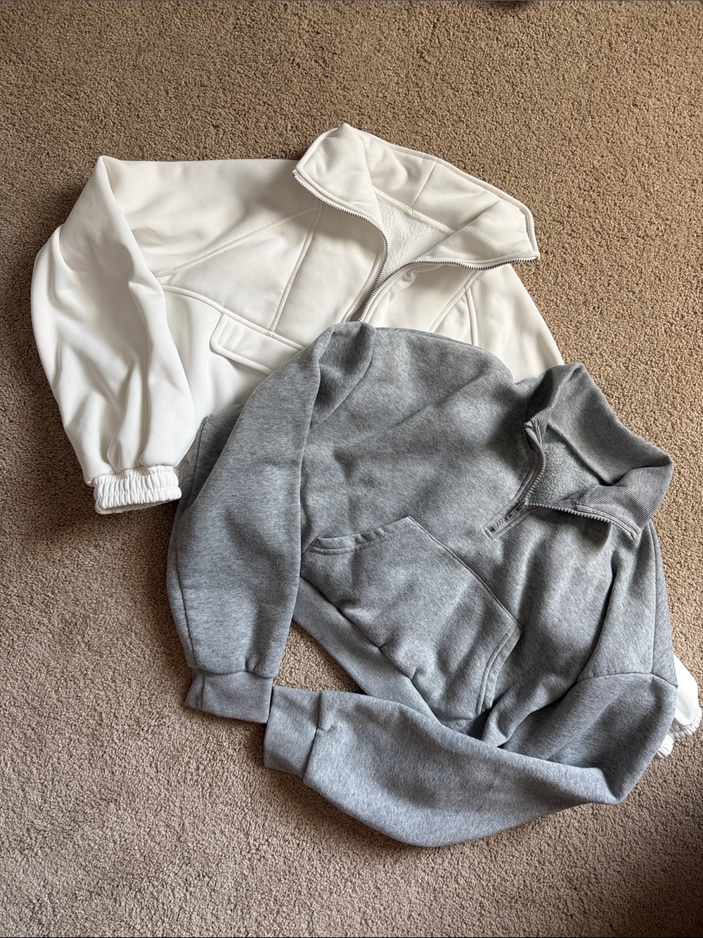 Girl’s Half-Zip Pullover Cropped Sweater - Grey and White Size Large 10/12